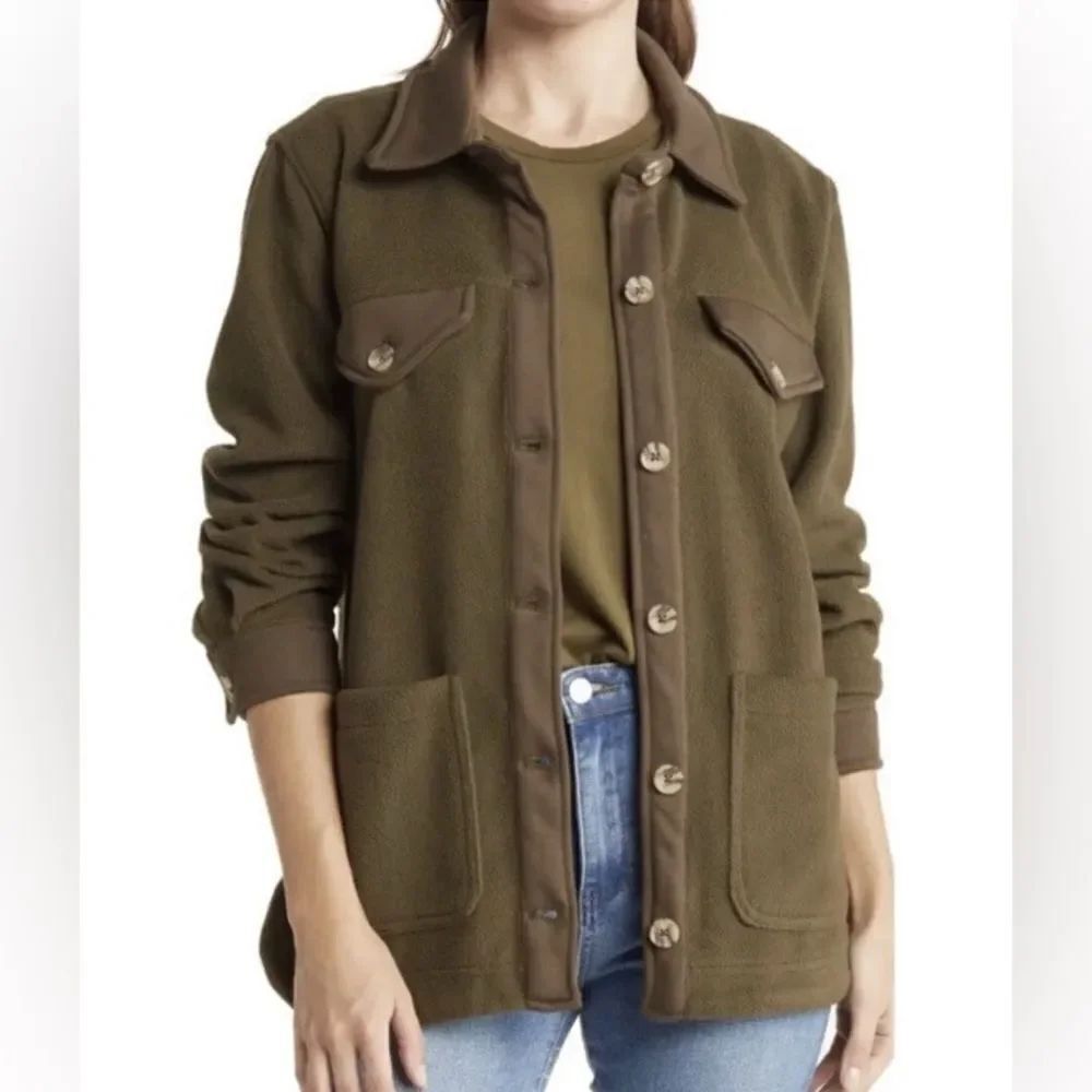 Blank NYC Shacket Women Olive Fleece Plush Jacket size medium